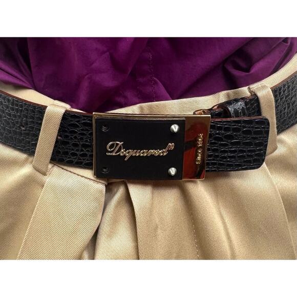 DSQUARED2 NWOT Black Leather Plaque Croc Embossed Belt Size 70 Made in Italy main image 2